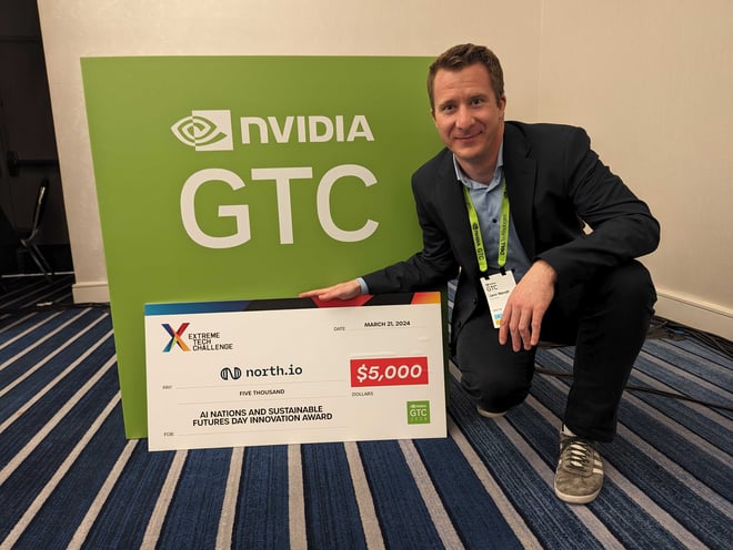 north.io gewinnt AI Nations und Sustainable Innovation Award der Extreme Tech Challenge (XTC) während der NVIDIA GTC 2024 AI-Konferenz. Jann Wendt nimmt den Preis in Empfang