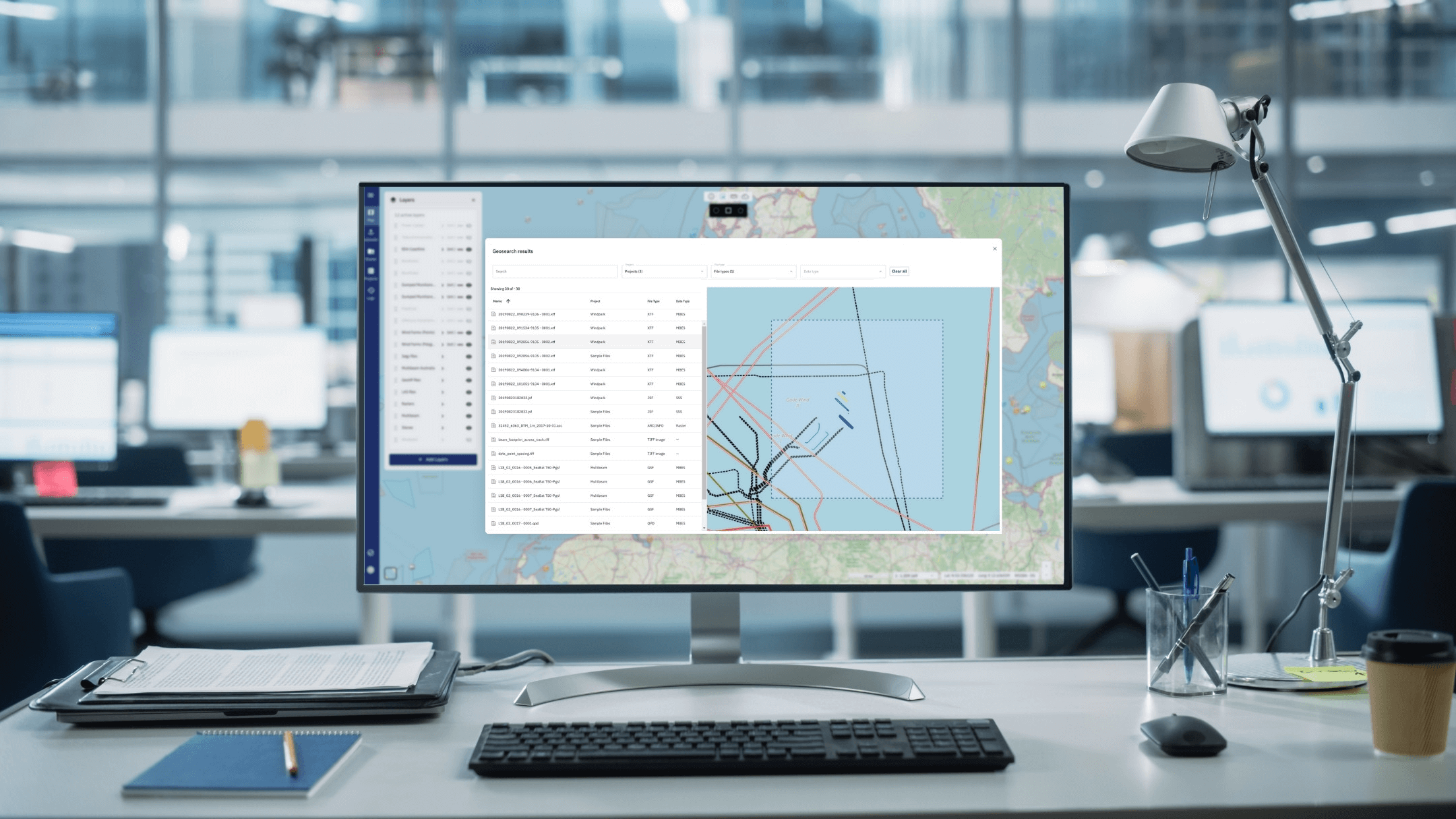 The geospatial search function shows multiple types of data in the TrueOcean marine data platform
