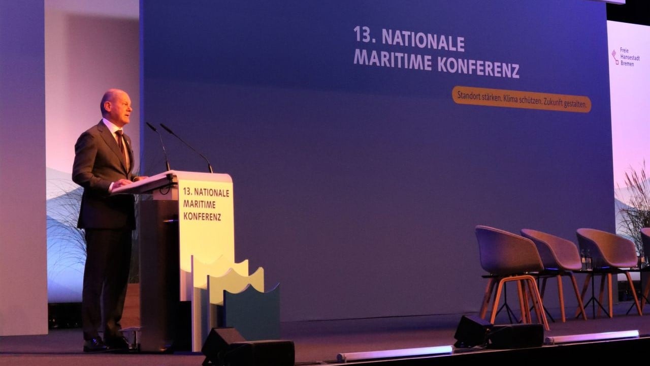 Chancelor Olaf Scholz at the National Maritime Conferece 2023